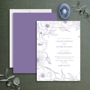 Modern Lavender Line Art Floral Wedding Kaart