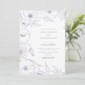 Modern Lavender Line Art Floral Wedding Kaart (Staand voorkant)