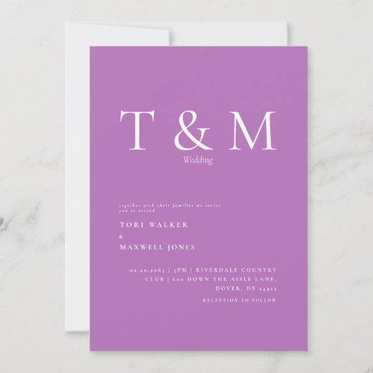 Modern Lavender Monogram no Parents Wedding Kaart (Voorkant)