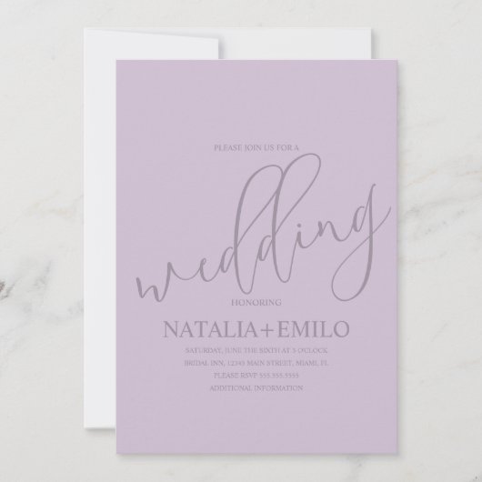Modern Lavender Muted Script Minimal Wedding Kaart (Voorkant)