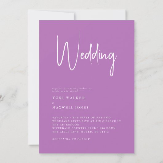 Modern Lavender No Parents Wedding Invitation Kaart (Voorkant)