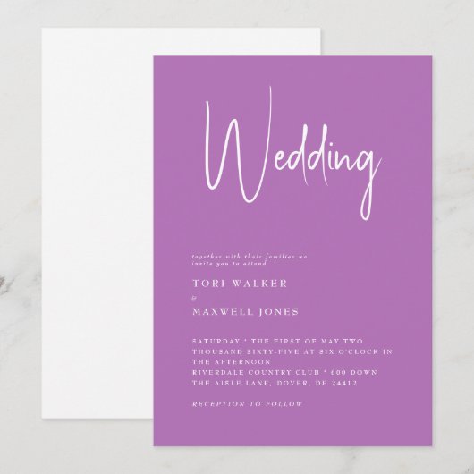 Modern Lavender No Parents Wedding Invitation Kaart (Voorkant / Achterkant)