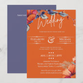 Modern Lavender Oranje Floral Wedding Invite (Voorkant / Achterkant)