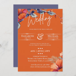 Modern Lavender Oranje Floral Wedding Invite