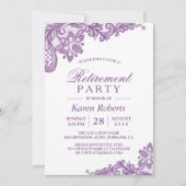 Modern Lavender Paars Lace Retirement Party Kaart (Voorkant)