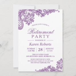 Modern Lavender Paars Lace Retirement Party Kaart