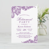 Modern Lavender Paars Lace Retirement Party Kaart (Staand voorkant)