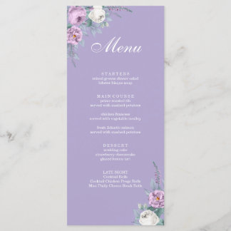 Modern Lavender Paars Wedding Menu Kaart