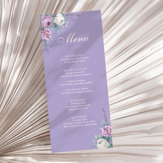 Modern Lavender Paars Wedding Menu Kaart