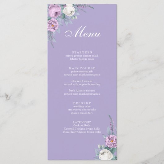 Modern Lavender Paars Wedding Menu Kaart (Voorkant)