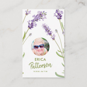 Modern Lavender Photo Memorial Card Visitekaartje
