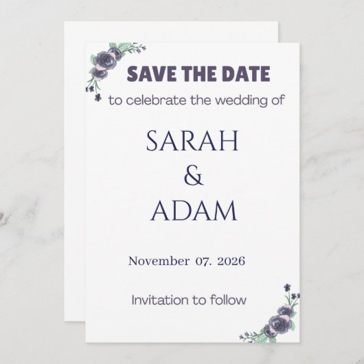 Modern Lavender Rose Wedding Save the Date Card (Voorkant / Achterkant)