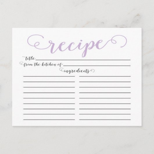 Modern Lavender Script Vrijgezellenfeest Recept Ka Briefkaart (Voorkant)
