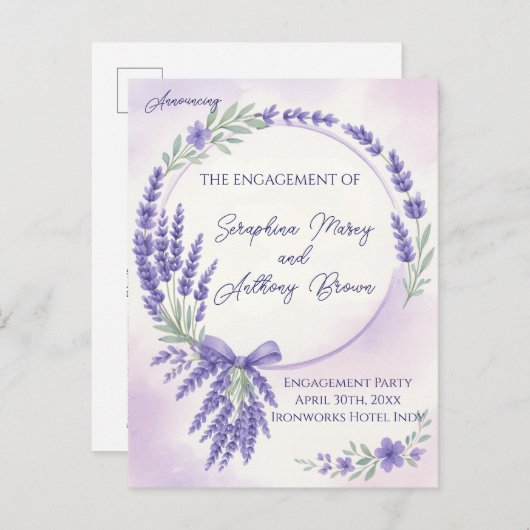 Modern Lavender Typography Engagement Party Invite Aankondigingskaart (Voorkant / Achterkant)