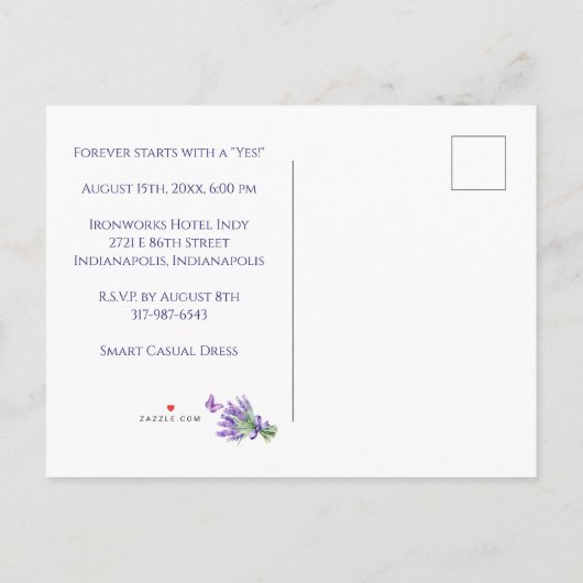Modern Lavender Typography Engagement Party Invite Aankondigingskaart (Achterkant)
