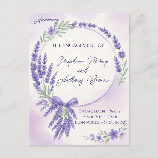Modern Lavender Typography Engagement Party Invite Aankondigingskaart (Voorkant)