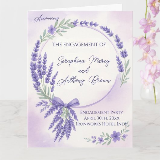 Modern Lavender Typography Engagement Party Invite Kaart (Orchidee)