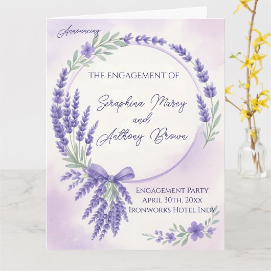 Modern Lavender Typography Engagement Party Invite Kaart (Gele Bloem)