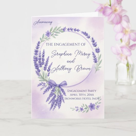 Modern Lavender Typography Engagement Party Invite Kaart (Orchidee)