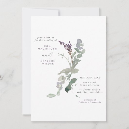 Modern Lavender Wild Flowers & Greenery Wedding Kaart (Voorkant)