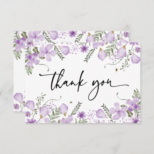 Modern Lavender Wildbloemen Hartelijk dank Bedankkaart (Voorkant / Achterkant)