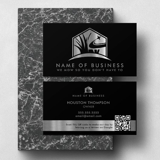 Modern Lawn Care Logo Landscaper Service QR Code Visitekaartje