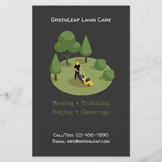 Modern Lawn Mowing Service Business Flyer with QR (Voorkant)