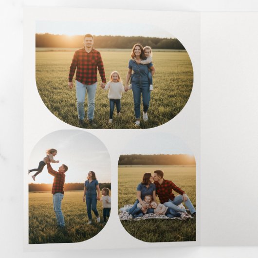 Modern Layout Family Photo Christmas Holiday Drieluik Uitnodiging (Binnenzijde eerst)