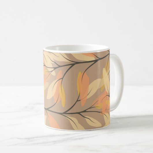 Modern Leaf and Branch Autumn Pattern Koffiemok (Voorkant rechts)