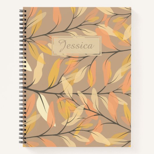 Modern Leaf and Branch Autumn Pattern Personalized Notitieboek (Voorkant)