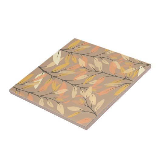 Modern Leaf and Branch Autumn Pattern Tegeltje (Zijkant)