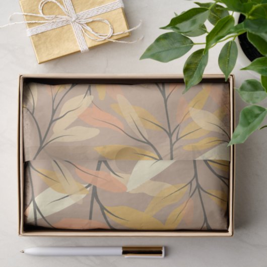 Modern Leaf and Branch Autumn Pattern Tissuepapier (Geschenk)