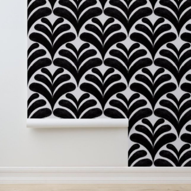 Modern Leaf Chalky zwart en wit Behang (Creator heeft geüpload)