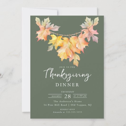 Modern Leaf Garland Thanksgiving Kaart (Voorkant)