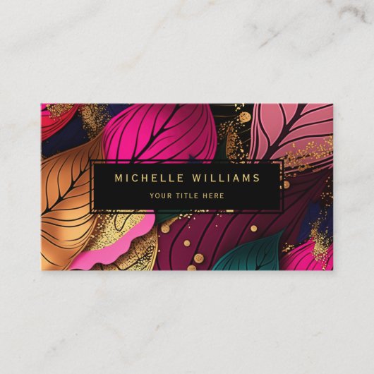 Modern Leaf Gold Abstract Visitekaartje (Voorkant)