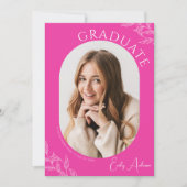 Modern Leaf Hot Pink 2 foto afstudeerfeest Kaart (Voorkant)