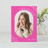 Modern Leaf Hot Pink 2 foto afstudeerfeest Kaart (Staand voorkant)