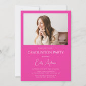 Modern Leaf Hot Pink 2 foto afstudeerfeest Kaart (Achterkant)