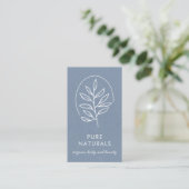 Modern Leaf Logo Botanical Simple Neutral Blue Visitekaartje (Staand voorkant)