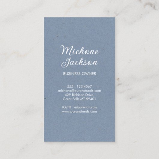 Modern Leaf Logo Botanical Simple Neutral Blue Visitekaartje (Achterkant)