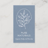 Modern Leaf Logo Botanical Simple Neutral Blue Visitekaartje (Voorkant)