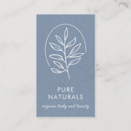 Modern Leaf Logo Botanical Simple Neutral Blue Visitekaartje