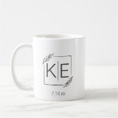 Modern Leaf Monogram Initialen Pas getrouwd Gift Koffiemok (Links)
