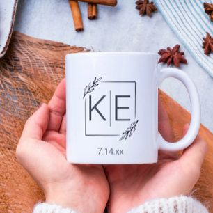 Modern Leaf Monogram Pas getrouwd Koppels Gift Koffiemok