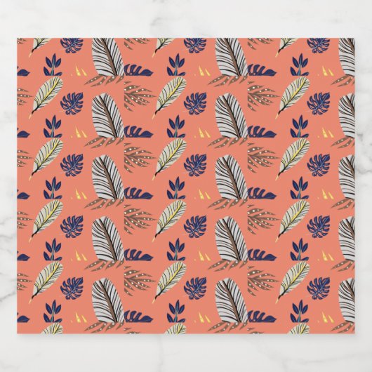 Modern Leaf Pattern Eten en Drank Label Set Sparkling Wijnetiket (Enkel label)