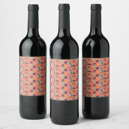Modern Leaf Pattern Eten en Drank Label Set Wijn Etiket