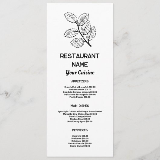 Modern Leaf, Restaurant Slimline Menu (Voorkant)