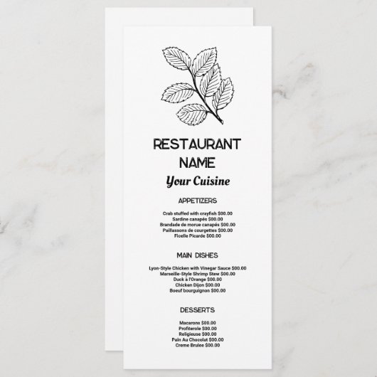 Modern Leaf, Restaurant Slimline Menu (Voorkant / Achterkant)