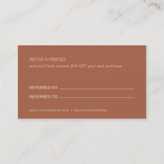 Modern Leaf Terracotta Business Reference Card Aanbevelingskaartje (Achterkant)