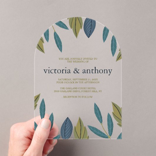 Modern Leaf Wedding Acryl Uitnodigingen (Insitu (Draagbaar))